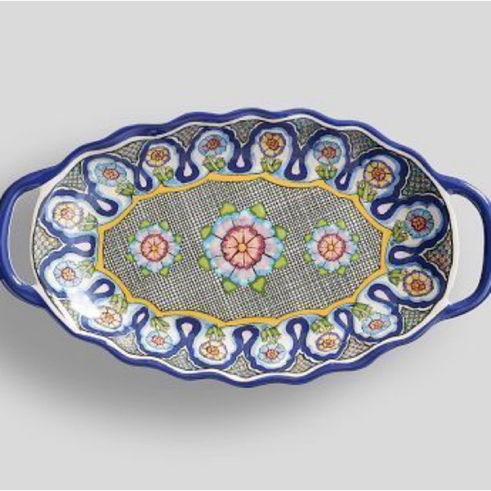 New Pottery Barn Del Sol Melamine Serving Platter with Handles 20X11”